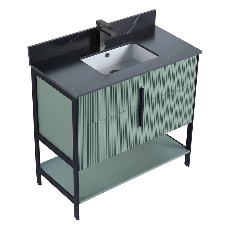 Fine Fixtures Serenity Modern Bathroom Vanity with Black Sintered Stone Top