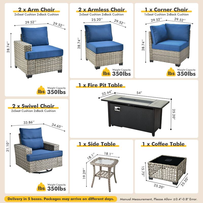 HOOOWOOO 10-piece Rattan Wicker Patio Outdoor Furniture Fire Pit Set with Swivel Rocking Chairs