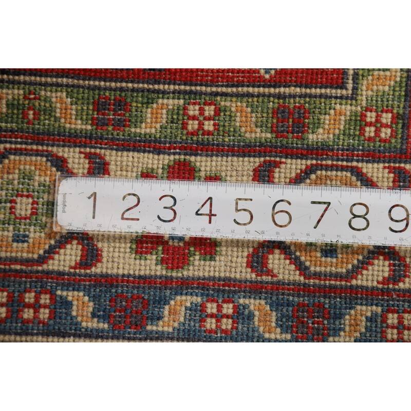 Red Geometric Kazak Foyer Rug Handmade Wool Carpet - 2'7"x 4'0"