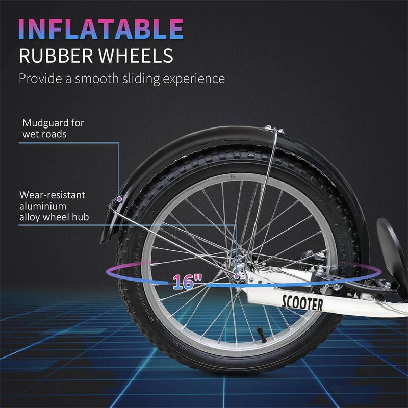 Youth Scooter Adjustable Handlebars 16" Inflatable Rubber Tires