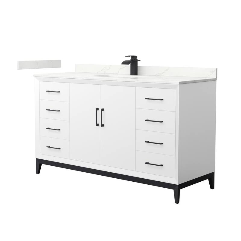 Wyndham Collection WCH818160S-QTZ-UNSMXX Amici 60" Free Standing - White / Giotto Quartz Top / Matte Black Hardware