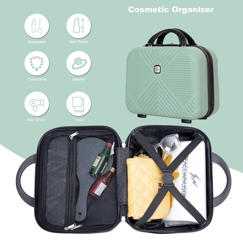 4-piece ABS Lightweight Suitcase Set with 14 inch Makeup Case, Aircraft Wheels (14/20/24/28)