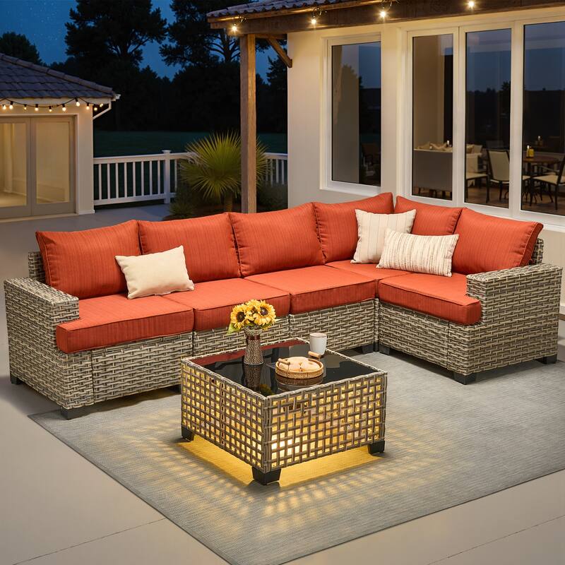 HOOOWOOO 6-piece Patio Furniture Conversation Set with Coffee Table - Red/Orange