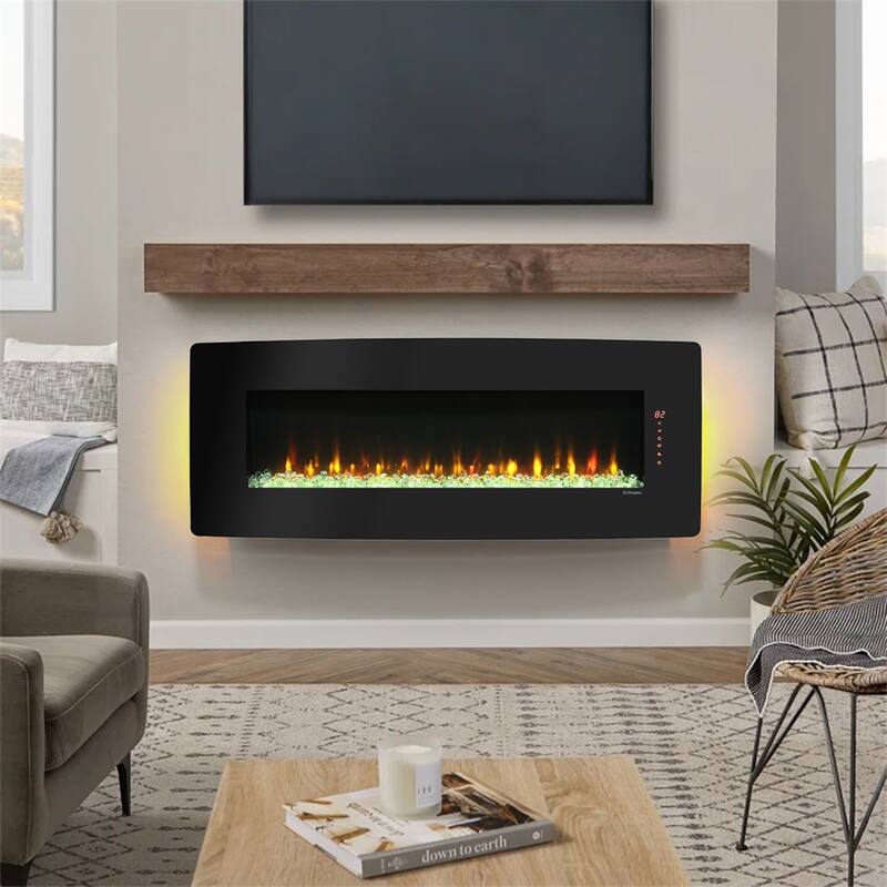 48" Curved Front Wall Mounted Electric Fireplace with Remote and Flame