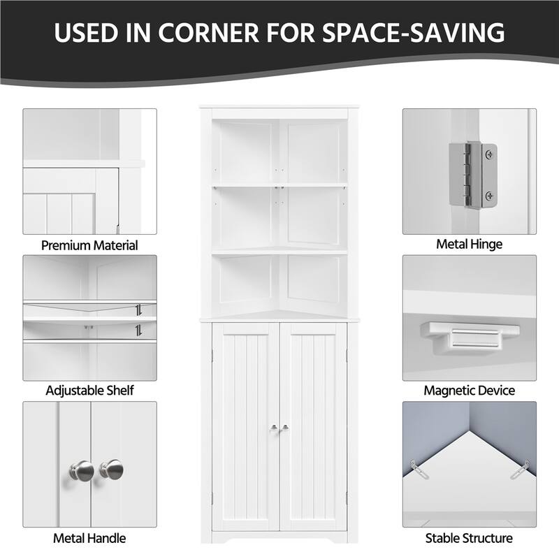 Yaheetech Corner Cabinet Corner Shelving Unit, Freestanding Bathroom Cabinet, White - N/A
