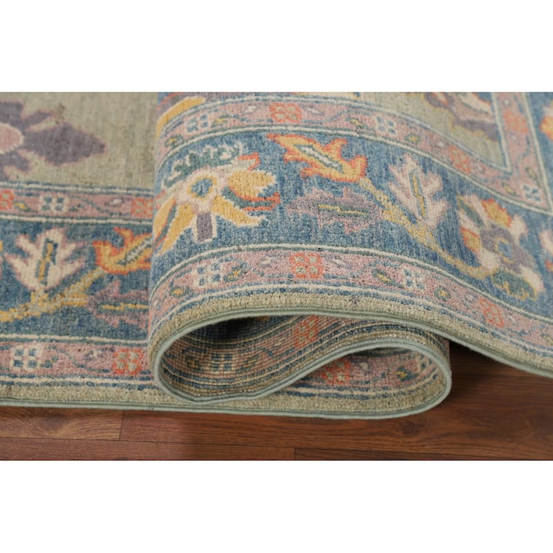Sage Green Oushak Oriental Accent Rug Handmade Wool Carpet - 4'1" x 6'0"