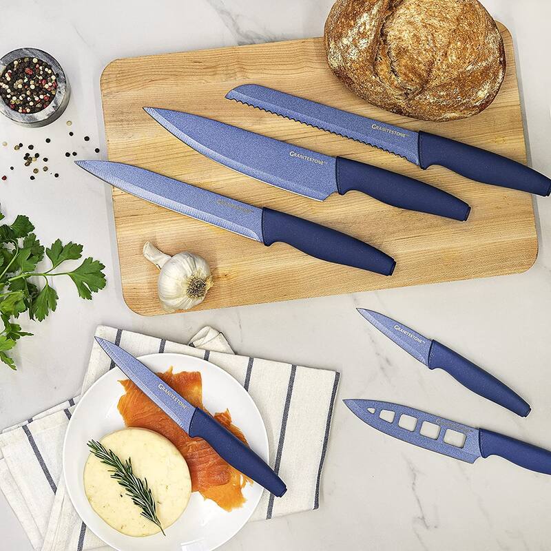 Granitestone Nutriblade 6 Piece Blue Stainless Steel Knives with Easy Grip Handle