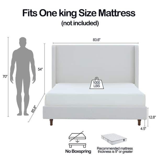 dimension image slide 1 of 2, Christopher Knight Home - Bowie Contemporary Upholstered Bed with 54 Inches High Headboard