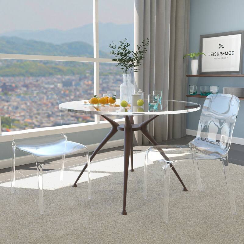 Stackable Plastic Dining Chair Set of 2 Modern Full Back Acrylic Transparent Side Chair