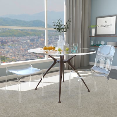 Stackable Plastic Dining Chair Set of 2 Modern Full Back Acrylic Transparent Side Chair