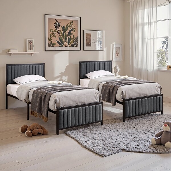 ベッドフレーム Bed frame + mattress (both) set Javlergo Set of 2 Twin Kids Bed Frame with Upholstered Tufted
