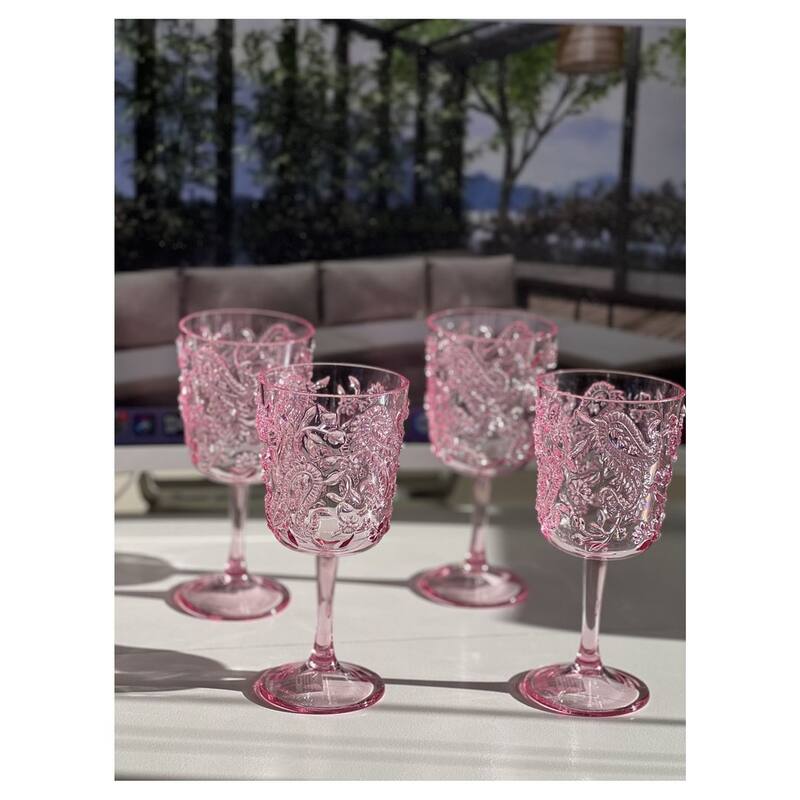 Paisley Plastic Wine Glasses Set of 4 (13oz), BPA Free Acrylic Wine Glass Set