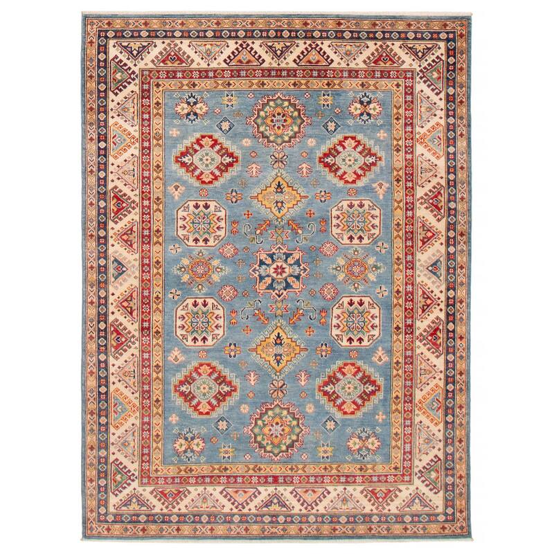 ECARPETGALLERY Hand-knotted Uzbek Ghazni Denim Blue Wool Rug - 5'11 x 8'1 - Light Denim Blue - 5'11 x 8'1