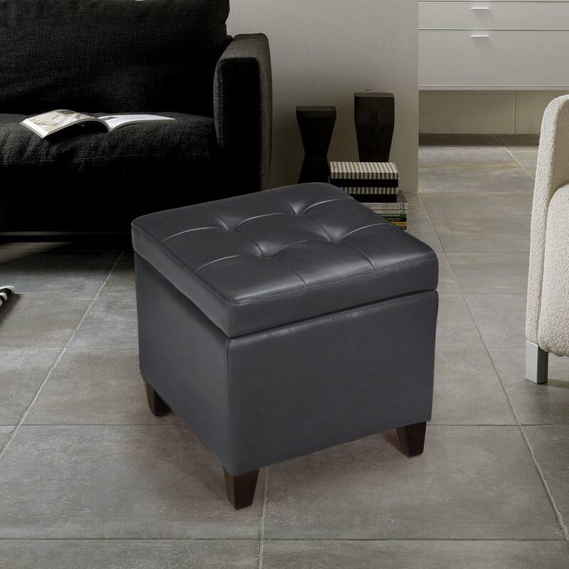 Adeco Bonded Leather Square Tufted Cubic Cube Storage Ottomans - Grey