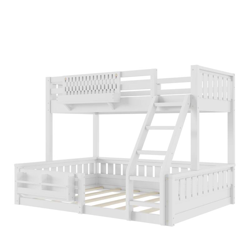 Wooden Bunk Bed of 3 Kinds Size with Pegboard, Bookshelf and Guardrails, Detachable Bunk Bed Convertible 2 Platform Beds