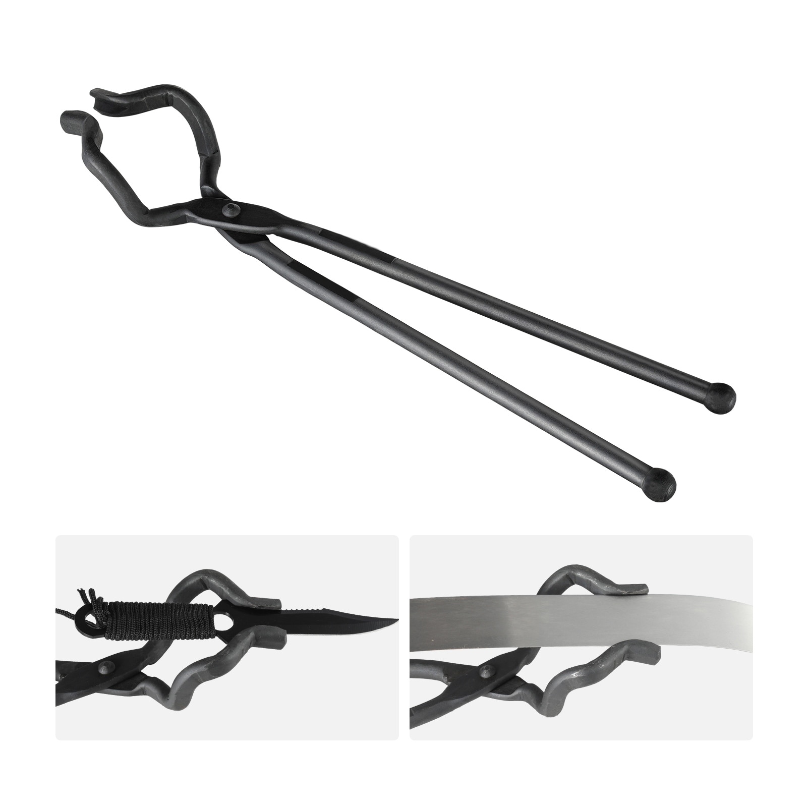 Blacksmith Tongs, Carbon Steel Forge Tongs with A3 Steel Rivets, for Knife Blades, Long Pieces, Circular Forgings, for Beginner