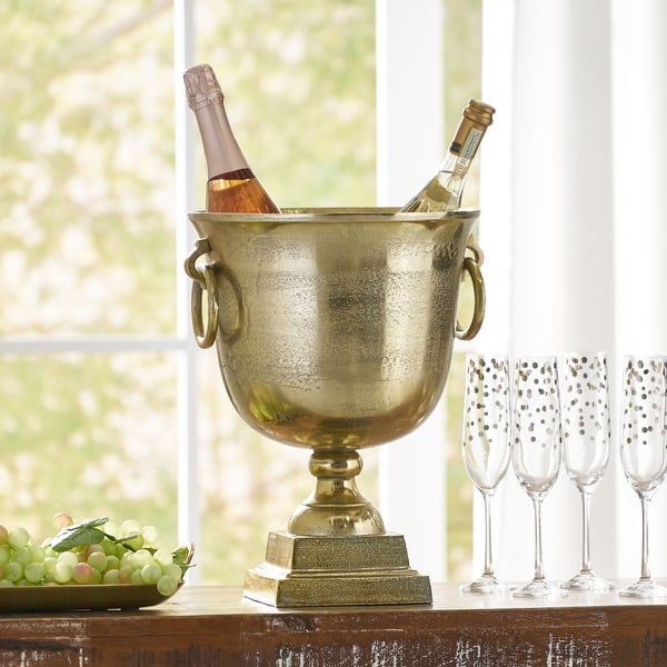 slide 1 of 8, Luttrell Indoor Aluminum Handcrafted Champagne Cooler by Christopher Knight Home Raw Gold