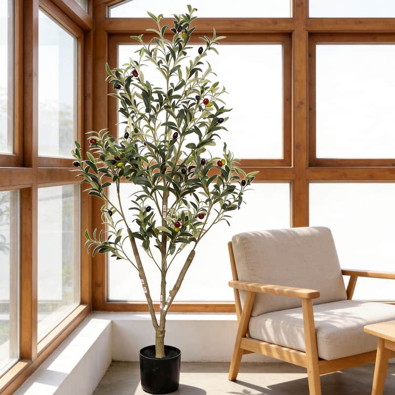 5" Artificial Olive Tree in Black Plastic Pot, 1pc/set