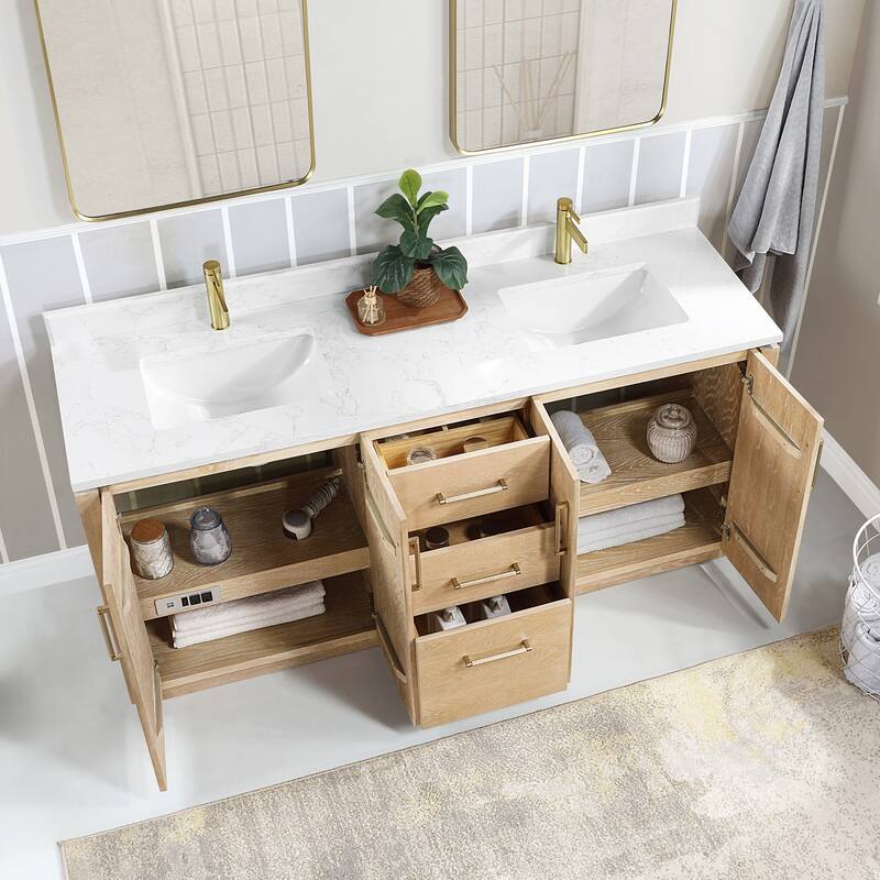 San Double Bath Vanity with Composite Stone Top and Mirror