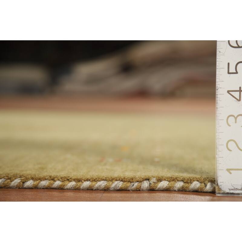 Green Tribal Gabbeh Indian Area Rug Hand-Knotted Oriental Wool Carpet - 5'0" x 7'9"