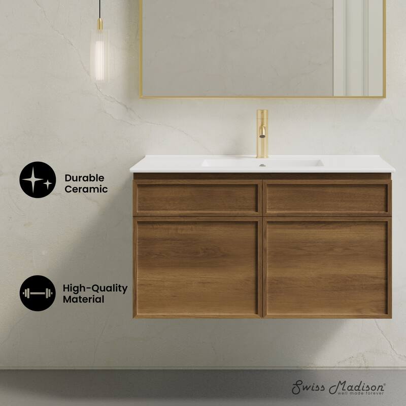 St. Tropez 36" Wall-Mounted Bathroom Vanity In Brown Oak With Sink Top - 36