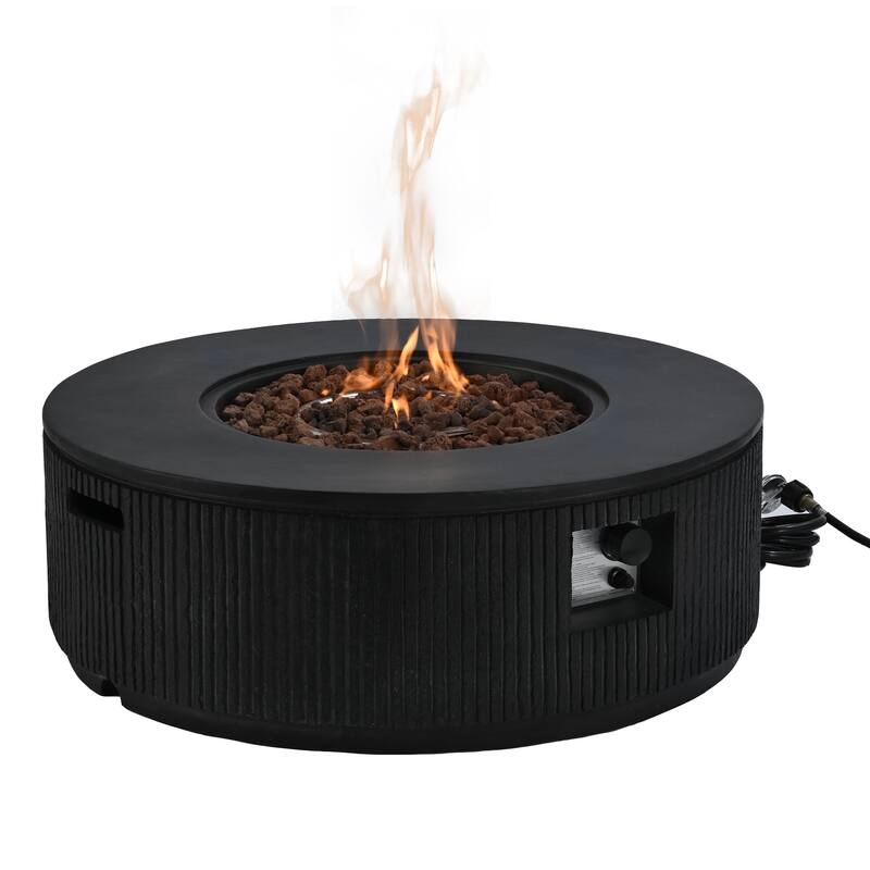 38.19" Propane Outdoor Fire Pit with Vertical Stripe Design, 50000 BTU Round Fire Pit Table with Steel Burner, Flame Control