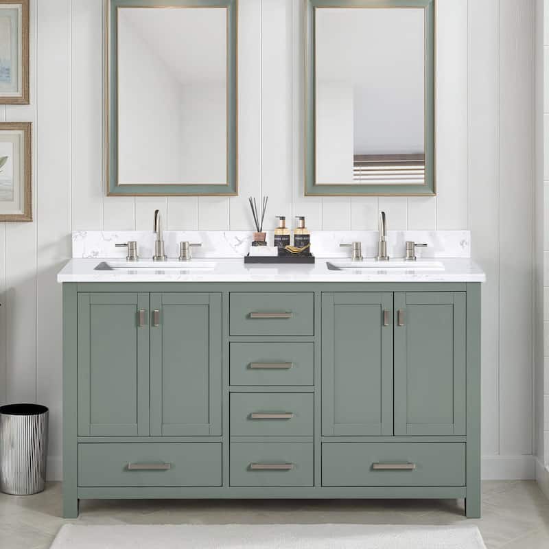 Avanity Modero 60 in. Double Sink Bathroom Vanity with Engineered Stone Top - 61"W x 22"D x 35"H - Smoke Green