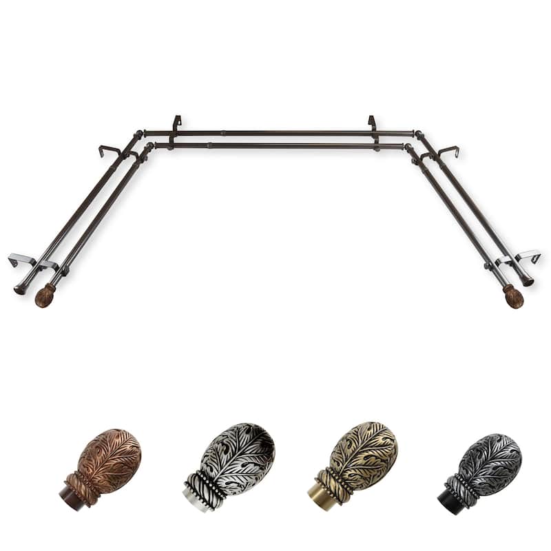Rustic Curtain Rods & Hardware - Adjustable Telescoping Rods, Antique Brass Finials - Double Rod Design - M