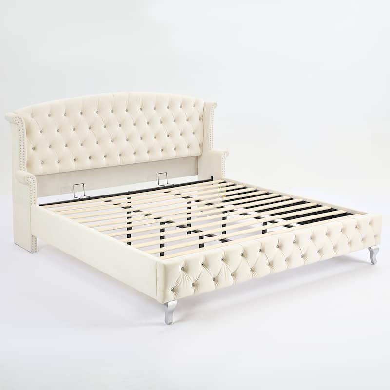 Christopher Knight Home - Larkswood Velvet Upholstered King Size Bed Frame with Wingback Headboard