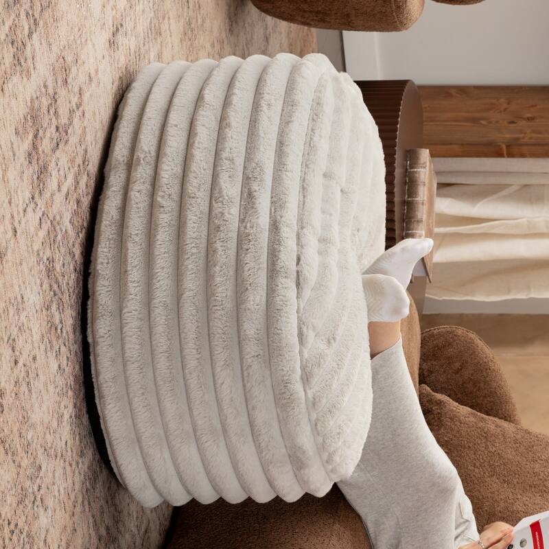 Large Faux Fur Ribbed Plush Pouf Ottoman - 35" - Gray
