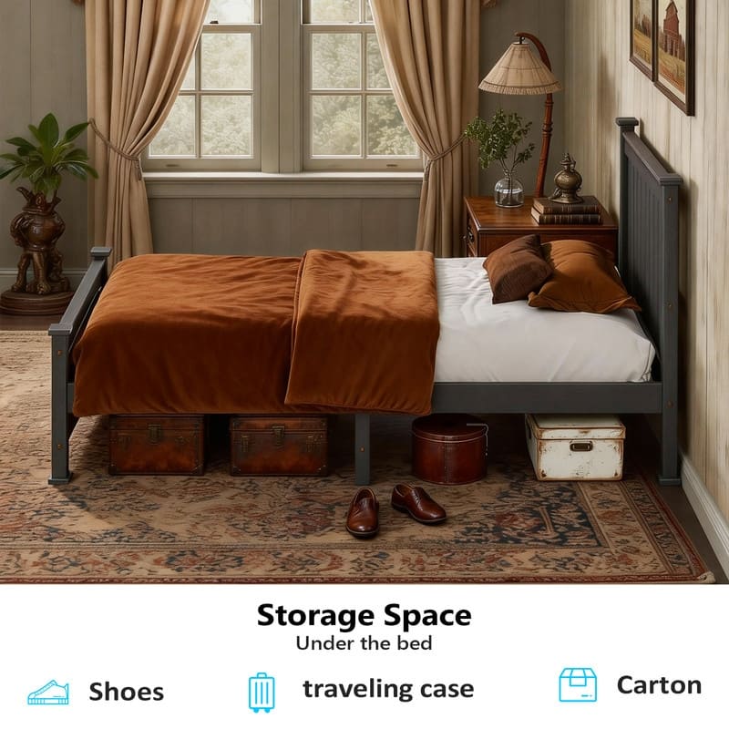 Twin Size Black Wood Platform Bed Frame with Headboard,Under Bed Storage Space,No Box Spring Needed,Heavy duty