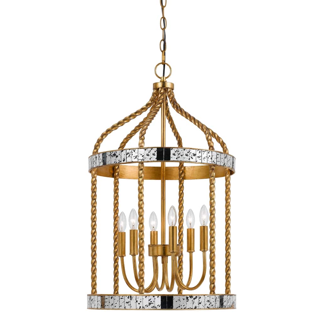 40 X 6 Watt Twisted Metal Frame Pendant with Mirror Accent, Gold