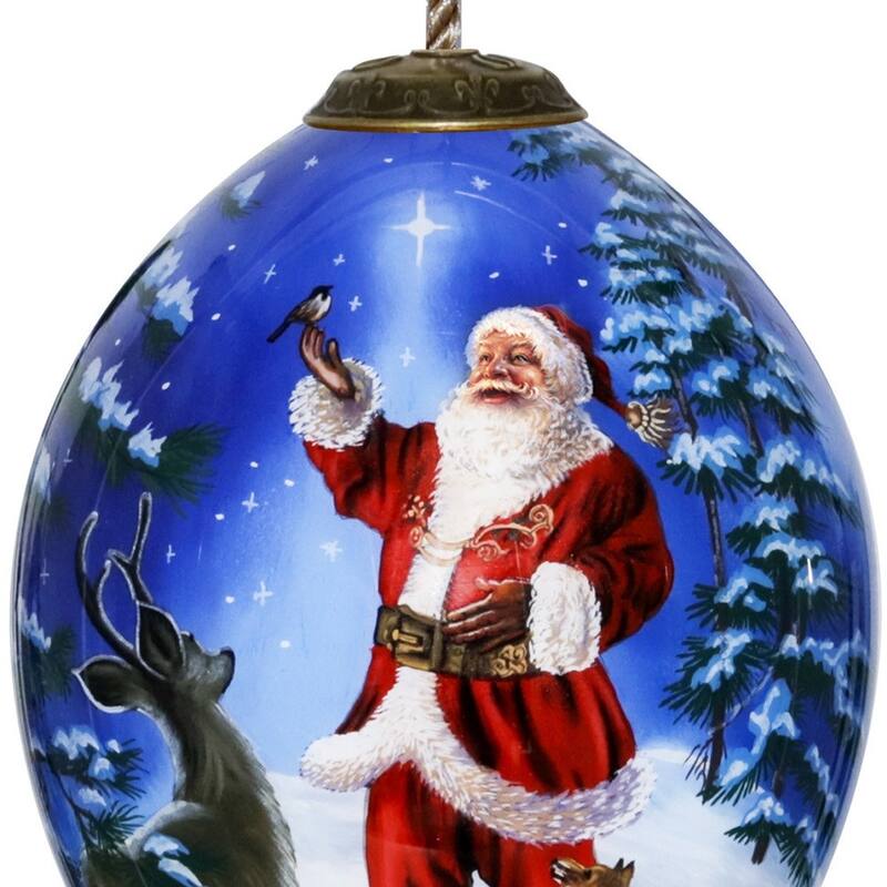 Starry Heaven and Santa Hand Painted Mouth Blown Glass Ornament - 6" x 3.35" x 3.35"