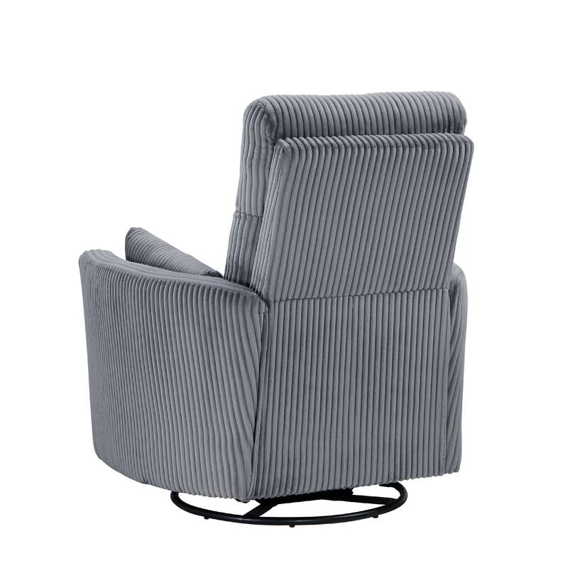 Rix Manual Swivel Glider Recliner Chair, 2 Pillows, Gray Corduroy