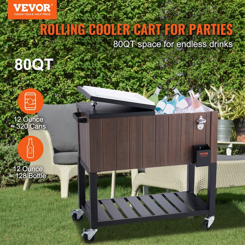 VEVOR Rolling Ice Chest Cooler Cart 80 Quart Beverage Bar Stand Up
