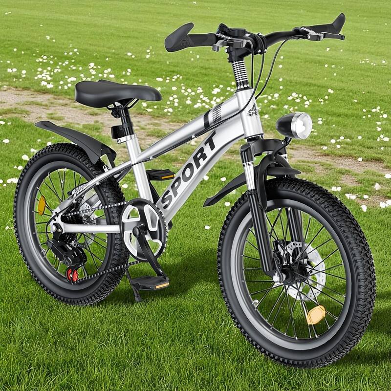 20 Inch Kids Mountain Bike for Boys & Girls Ages 7-12, 7-Speed with Dual Disc Brakes & Front Suspension Fork - Silver