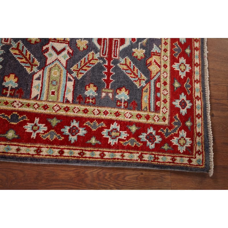 Geometric Kazak Accent Rug Hand-Knotted Blue Wool Carpet - 2'9" x 4'1"