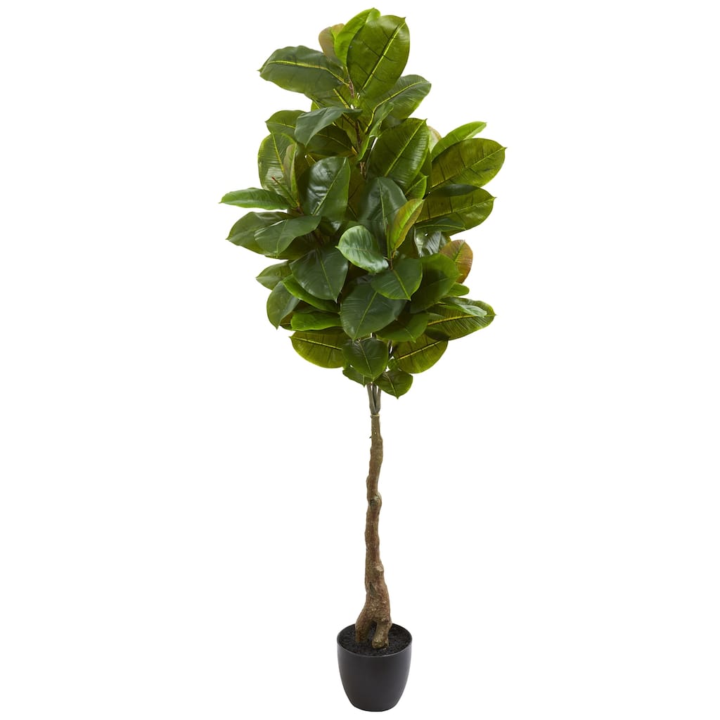 Artificial Rubber Tree - 65In Real Touch Indoor Plant Décor - Green - 61 Inches and Over