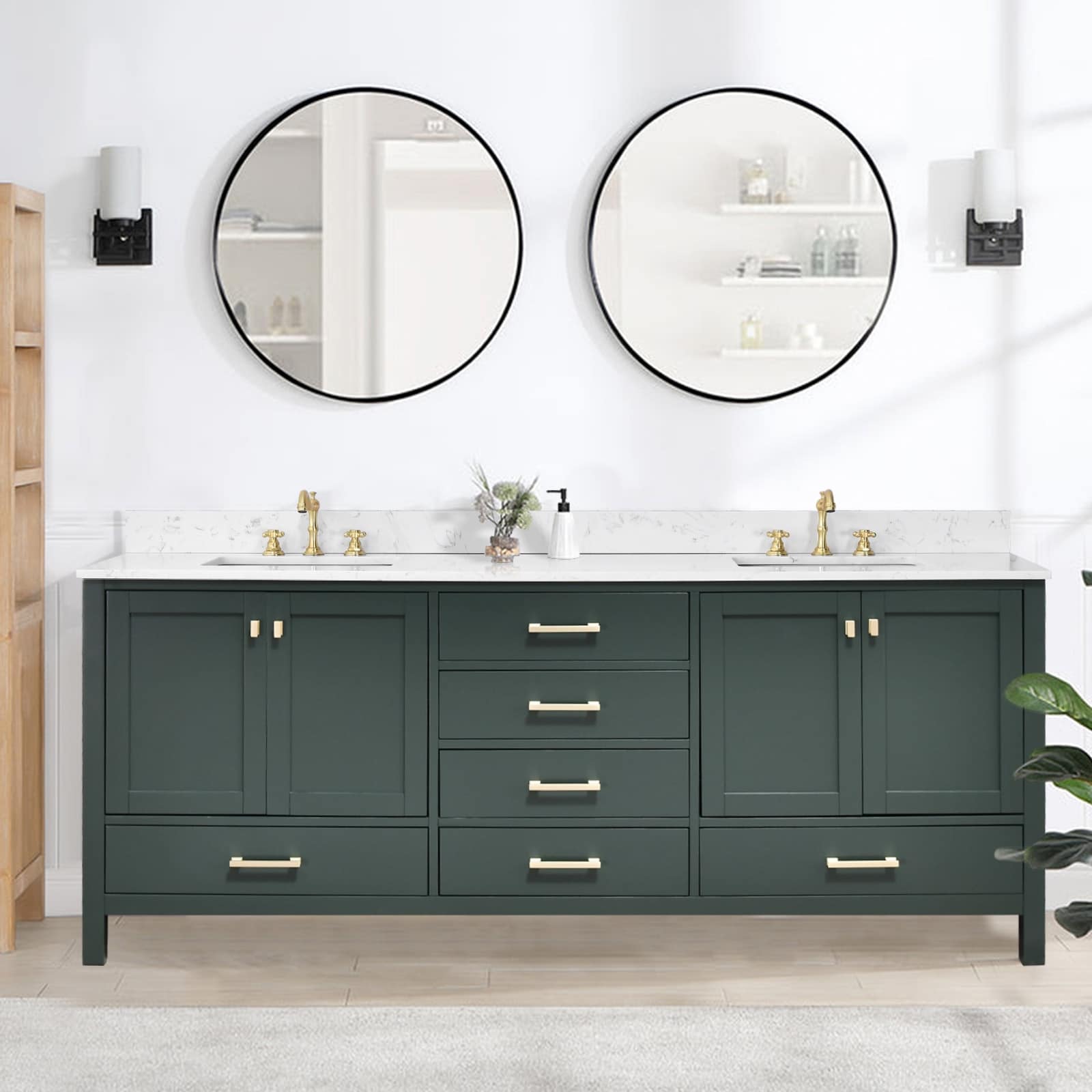 84 inch Freestanding Bath Vanities with Engineered Stone Counter Top Undermount Sink