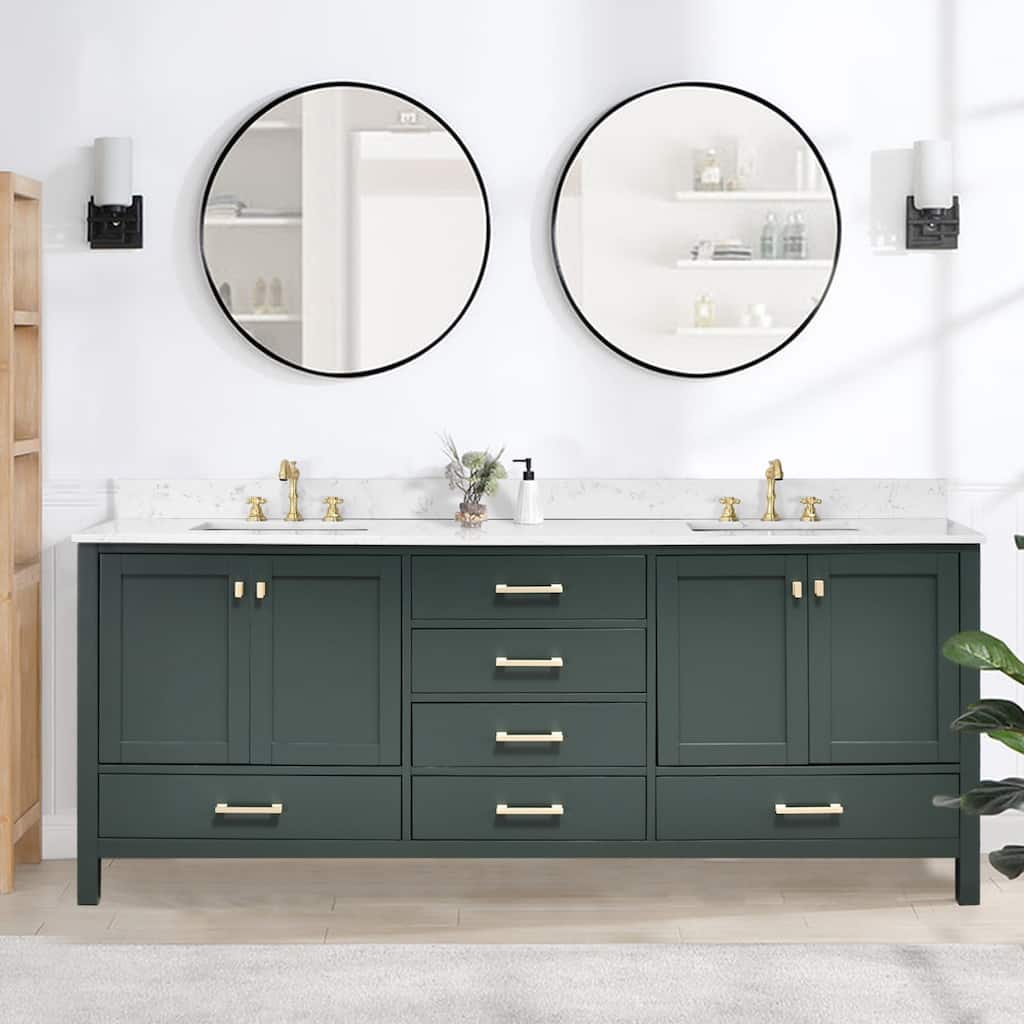 84 inch Freestanding Bath Vanities with Engineered Stone Counter Top Undermount Sink