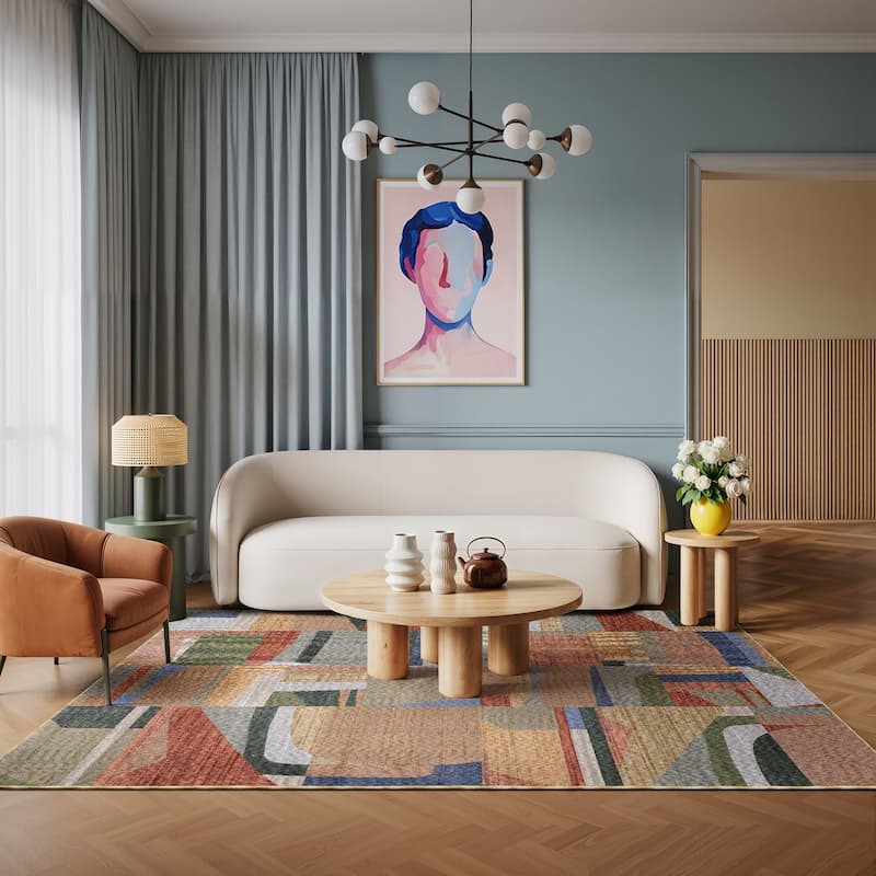 Tobias Modern Color Block Multi-colored Area Rug - 3' 9" x 5' 2" - Rectangle