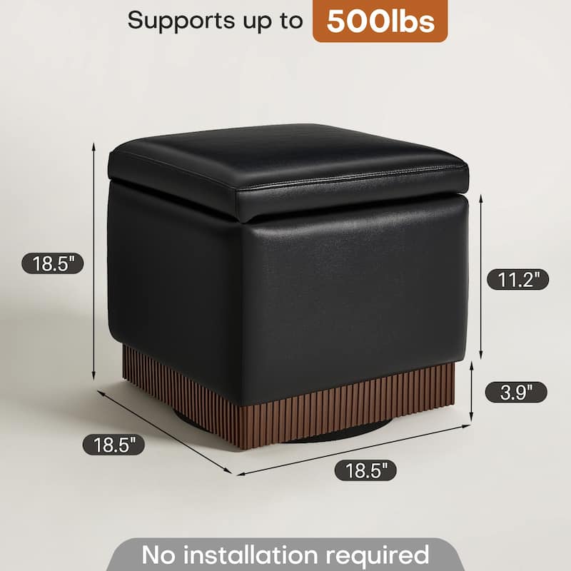 Swivel Storage Ottoman Bench Footstool with Flip-top and Acacia Frame