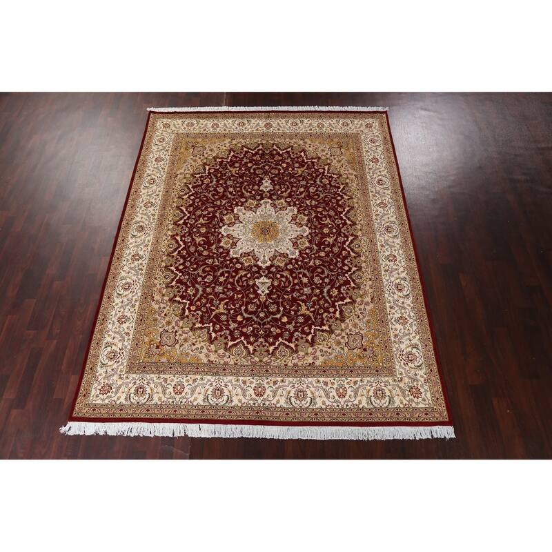 Wool/ Silk Vegetable Dye Floral Tabriz Oriental Area Rug Hand-knotted - 8'1" x 10'5"