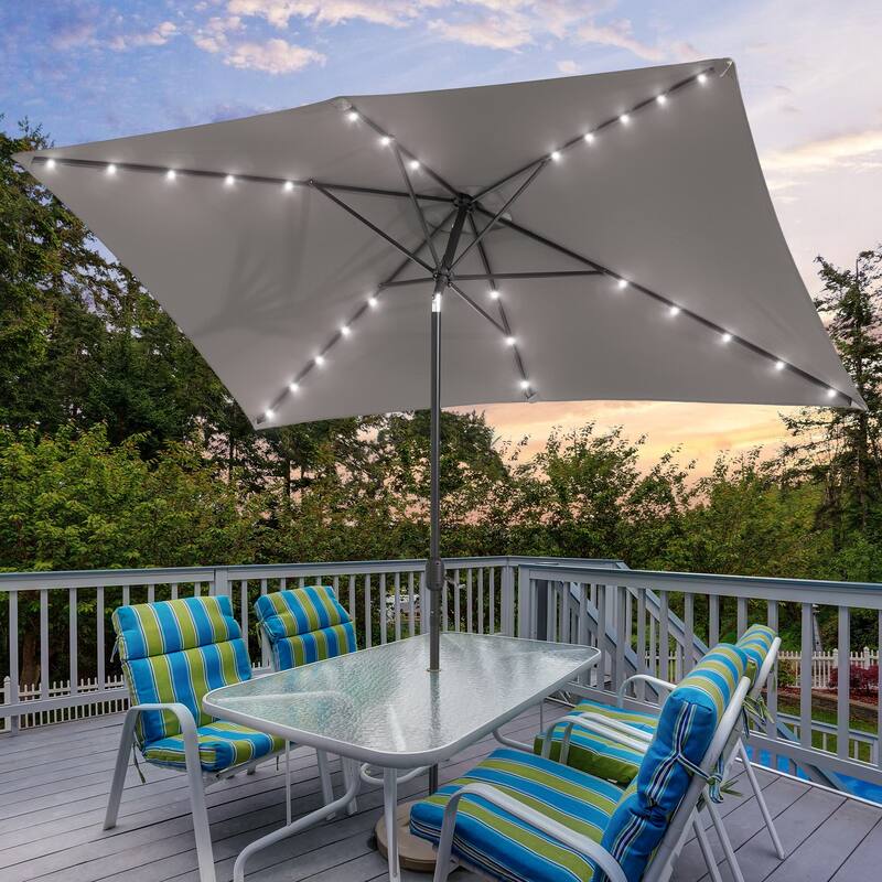 Bonosuki 10 x 6.5ft LED Patio Rectangular Umbrella Outdoor Market Umbrella Aluminium/Steel with Tilt and Crank - Senior Ash