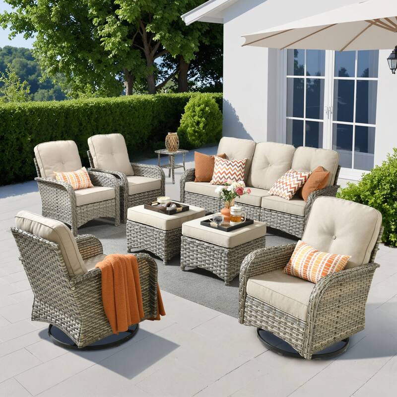 OVIOS 8-piece Patio Wicker Conversation Furniture Set With ottomans