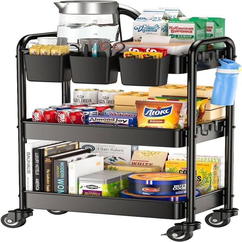 3 Tier Rolling Cart - 12.3"D x 16.4"W x 29.8"H - Black