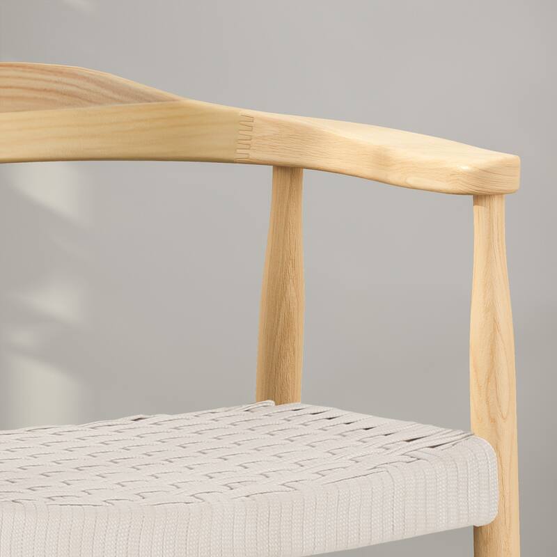 Modern Wooden Rope Woven Dining Chair with Curved Backrest for Dining Room Kitchen Bedroom Living Room Club