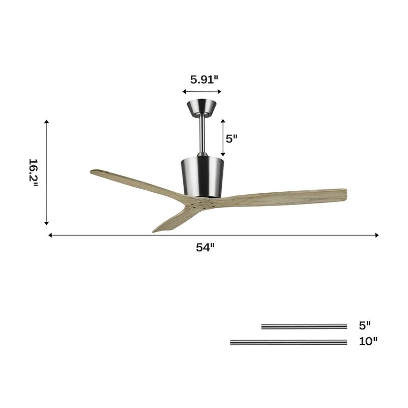 54" Modern Gold/Brushed Nickel Solid Wood 3-Blade Outdoor Ceiling Fan without Light
