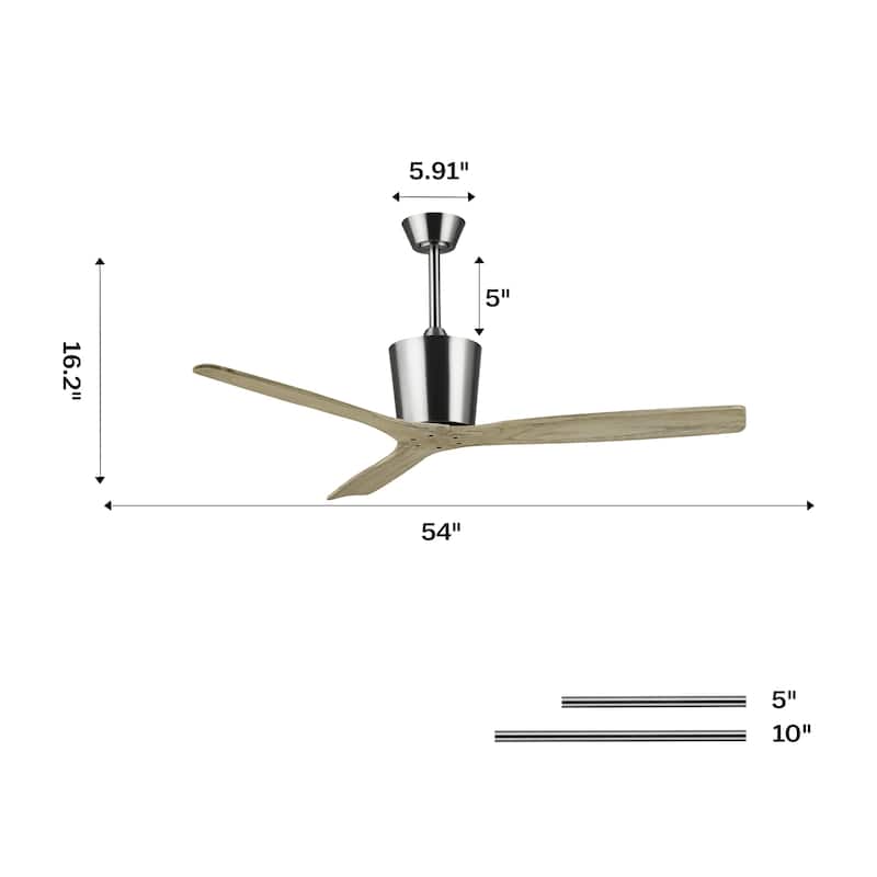 54" Modern Gold Solid Wood 3-Blade Outdoor Ceiling Fan without Light