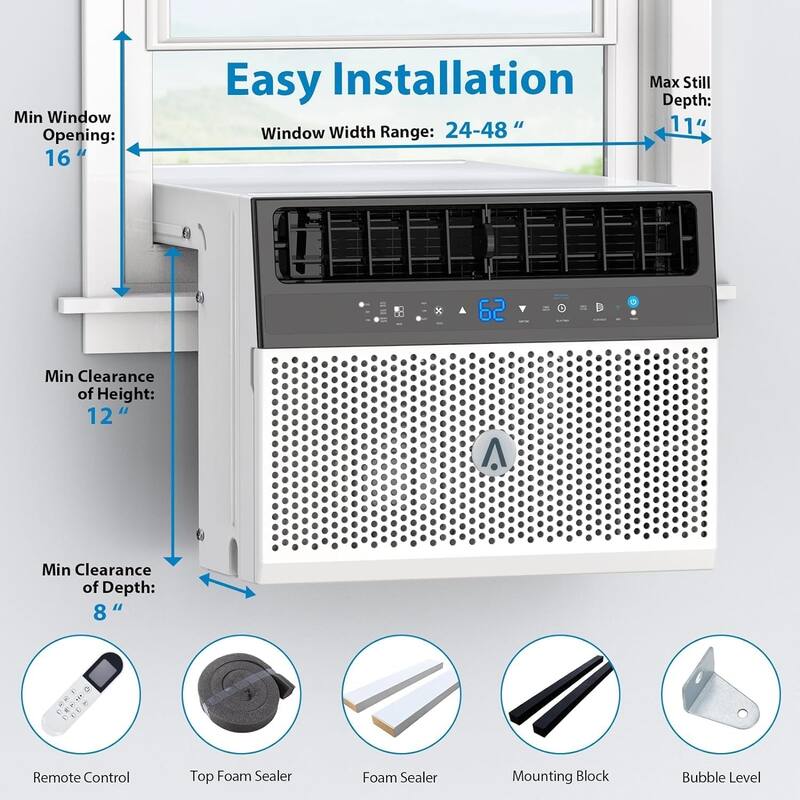 8,000 BTUs Window Air Conditioner, U-Shaped Adjustable Depth, Ultra Quiet, Window AC Unit with Washable Filter